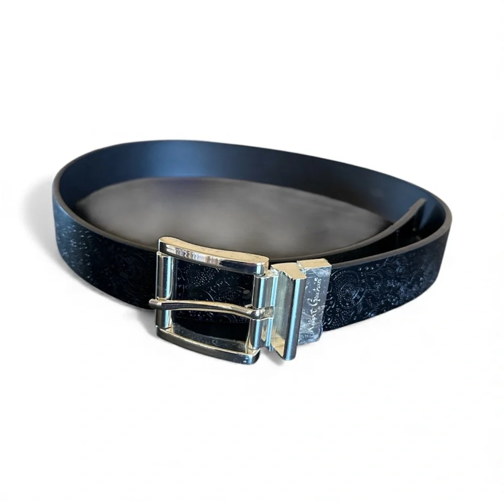 Robert Graham Men’s Potter Rev. Black Leather Belt Reversible Embossed/Solid 36